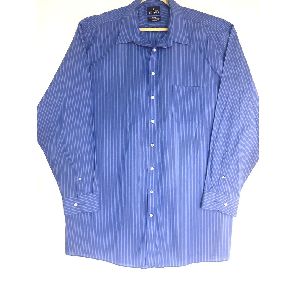 Stafford Travel Performance Blue Pinstripe Dress Shirt X-Tall 19 38-39 Mens